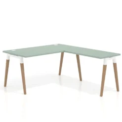 Mesa de oficina en L Arki fondo 80cm con ala, patas de madera