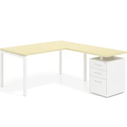 Mesa de oficina en L con cajones Kube fondo 80, frontales metal, estructura blanca