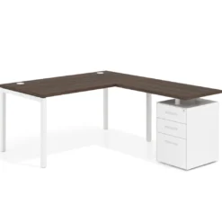 Mesa de oficina en L con cajones Kube fondo 80, frontales metal, estructura blanca