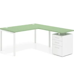 Mesa de oficina en L con cajones Kube fondo 80, frontales metal, estructura blanca