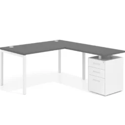 Mesa de oficina en L con cajones Kube fondo 80, frontales metal, estructura blanca