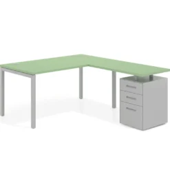 Mesa de oficina en L con cajones Kube fondo 80, frontales metal, estructura aluminio