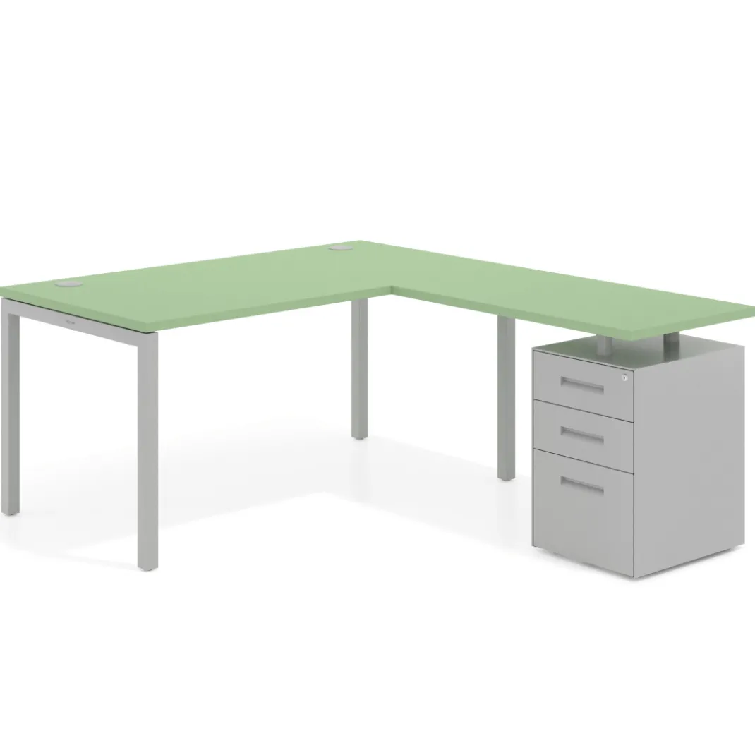 Mesa de oficina en L con cajones Kube fondo 80, frontales metal, estructura aluminio