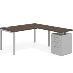 Mesa de oficina en L con cajones Kube fondo 80, frontales metal, estructura aluminio