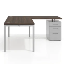 Mesa de oficina en L con cajones Kube fondo 80, frontales metal, estructura aluminio
