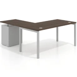 Mesa de oficina en L con cajones Kube fondo 80, frontales metal, estructura aluminio