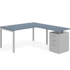 Mesa de oficina en L con cajones Kube fondo 80, frontales metal, estructura aluminio