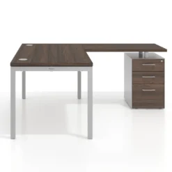 Mesa de oficina en L con cajones Kube fondo 80, frontales metal, estructura aluminio