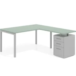 Mesa de oficina en L con cajones Kube fondo 80, frontales metal, estructura aluminio