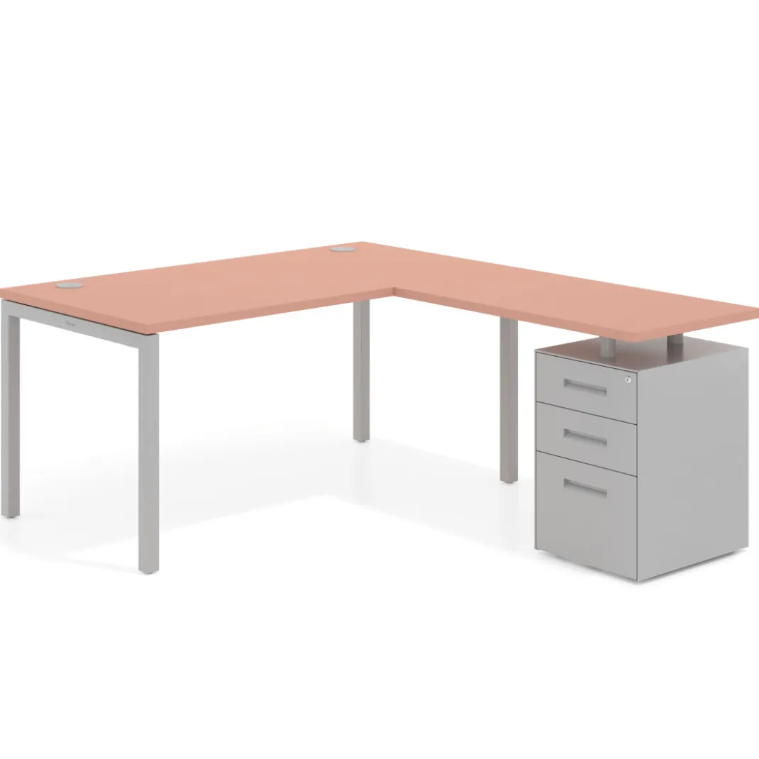 Mesa de oficina en L con cajones Kube fondo 80, frontales metal, estructura aluminio