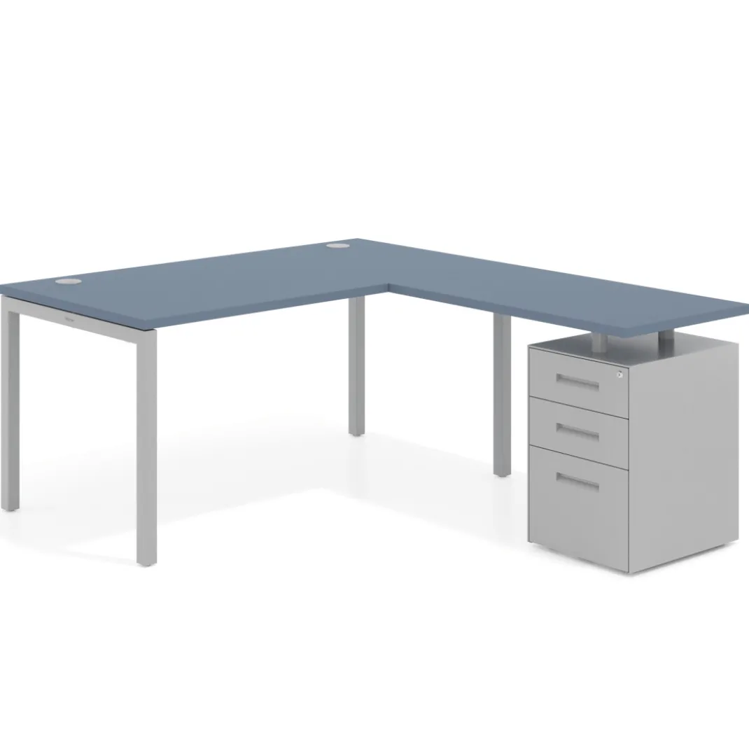 Mesa de oficina en L con cajones Kube fondo 80, frontales metal, estructura aluminio