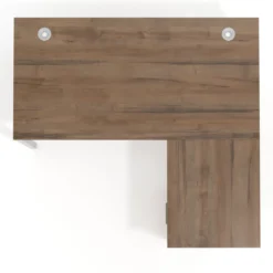 Mesa de oficina en L con cajones Kube fondo 80, ala corta, frontales melamina, estructura aluminio