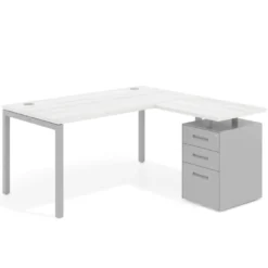 Mesa de oficina en L con cajones Kube fondo 80, ala corta, frontales metal, estructura aluminio