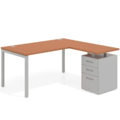 Mesa de oficina en L con cajones Kube fondo 80, ala corta, frontales metal, estructura aluminio