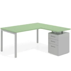 Mesa de oficina en L con cajones Kube fondo 80, ala corta, frontales metal, estructura aluminio