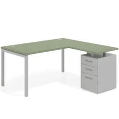 Mesa de oficina en L con cajones Kube fondo 80, ala corta, frontales metal, estructura aluminio