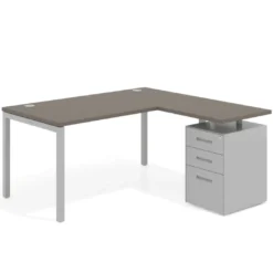 Mesa de oficina en L con cajones Kube fondo 80, ala corta, frontales metal, estructura aluminio
