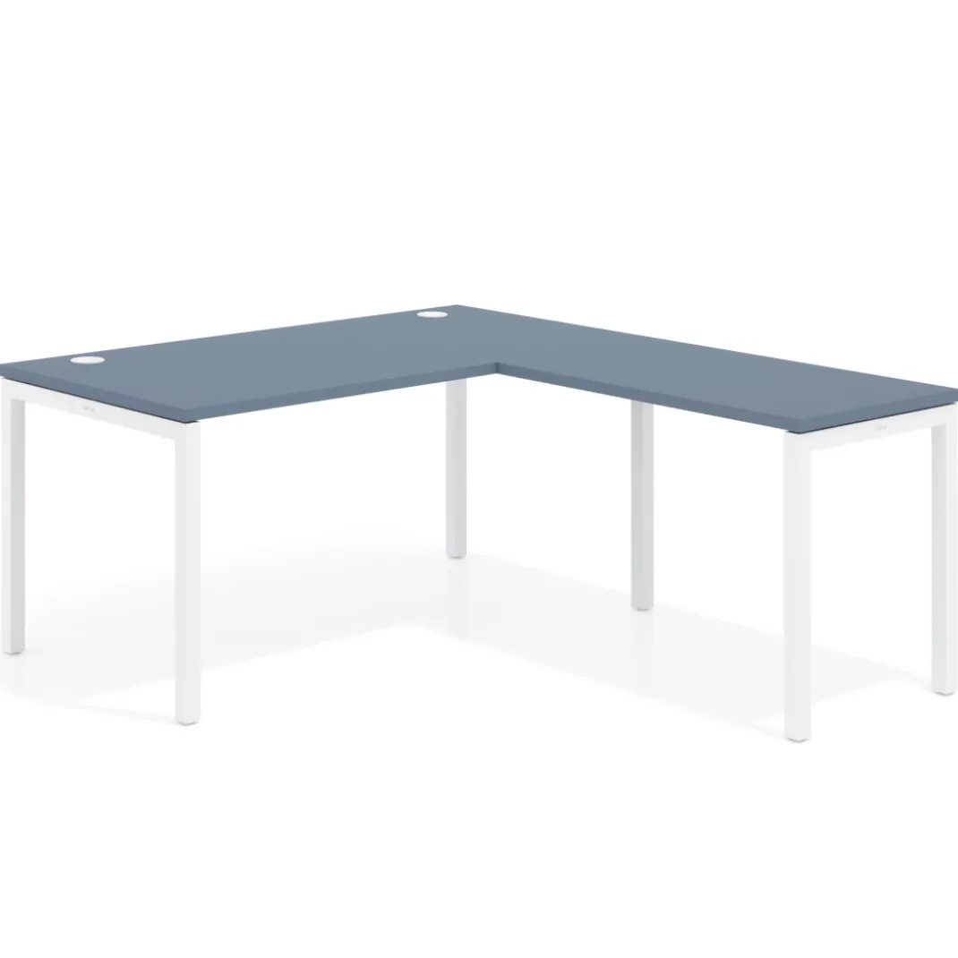 Mesa de oficina en L Kube fondo 80cm con ala, estructura blanca