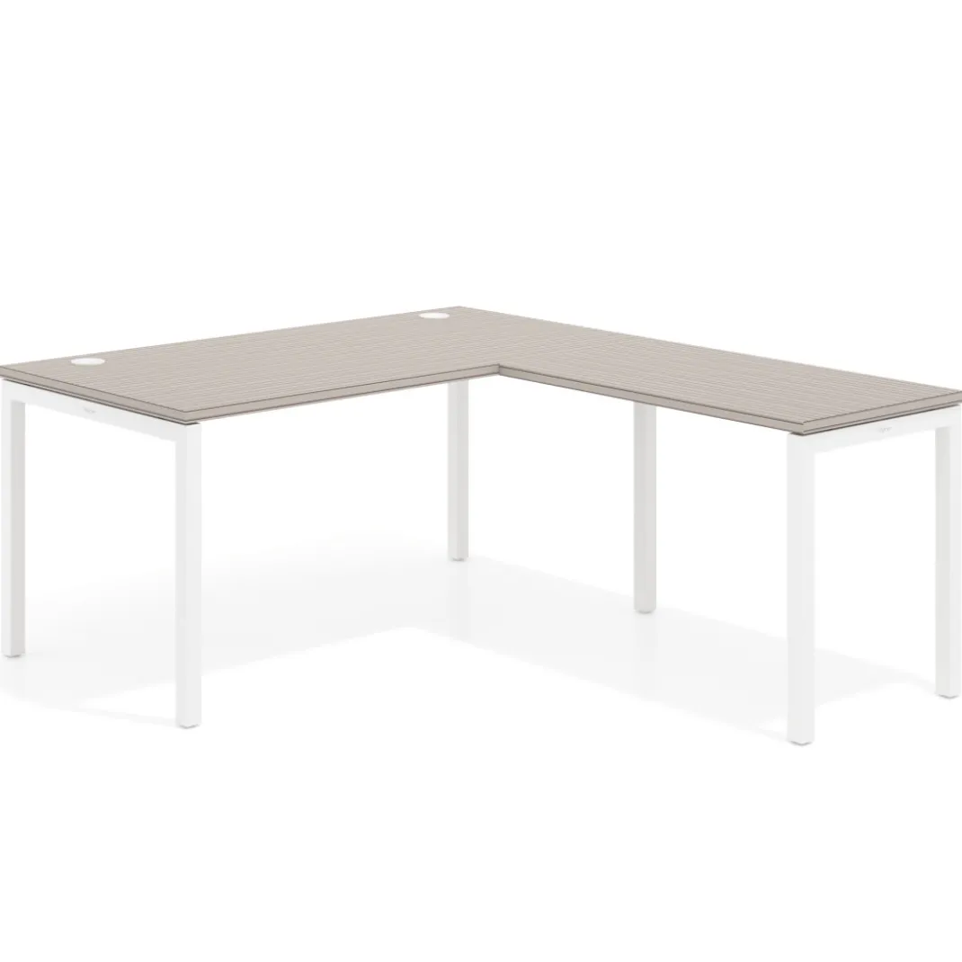 Mesa de oficina en L Kube fondo 80cm con ala, estructura blanca