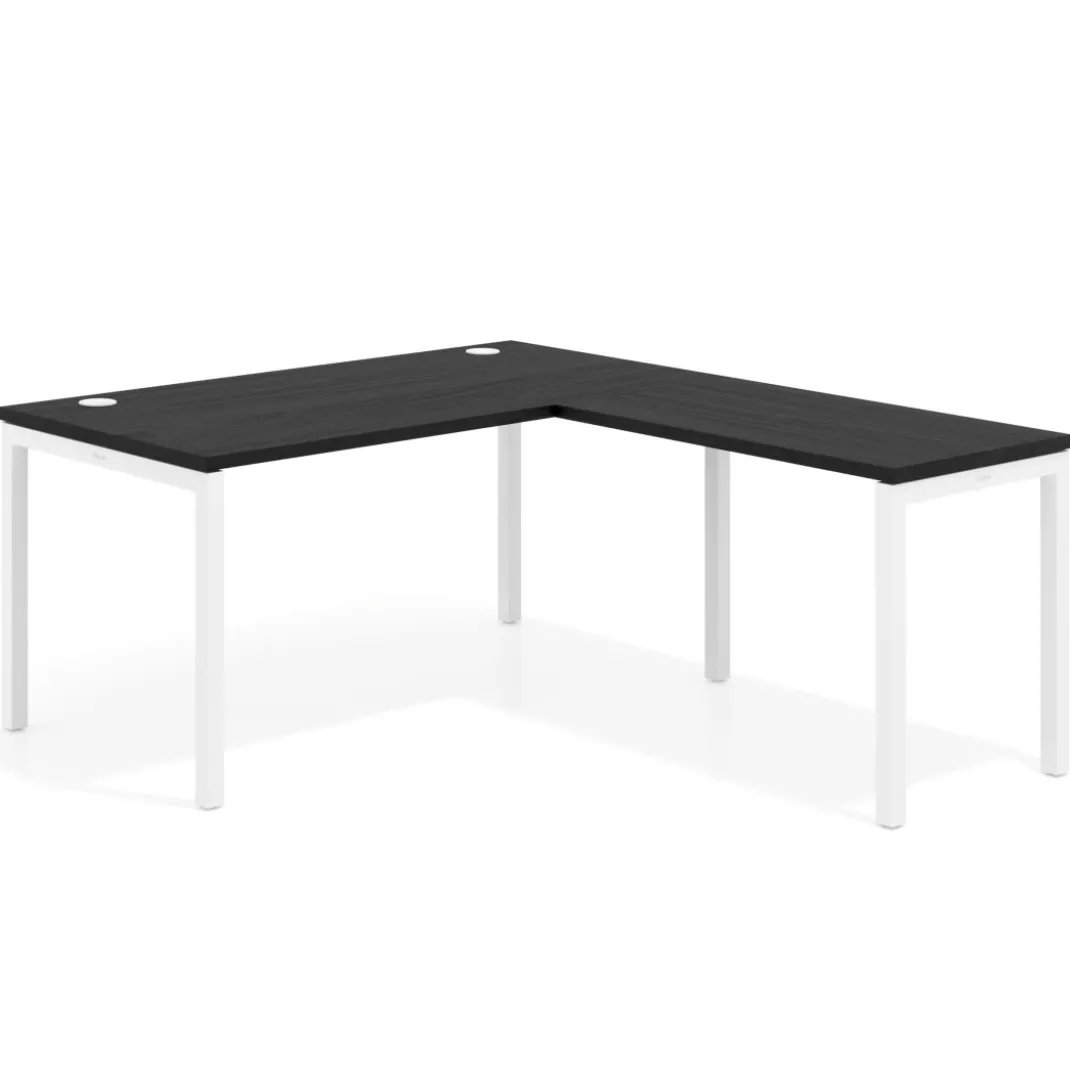 Mesa de oficina en L Kube fondo 80cm con ala, estructura blanca