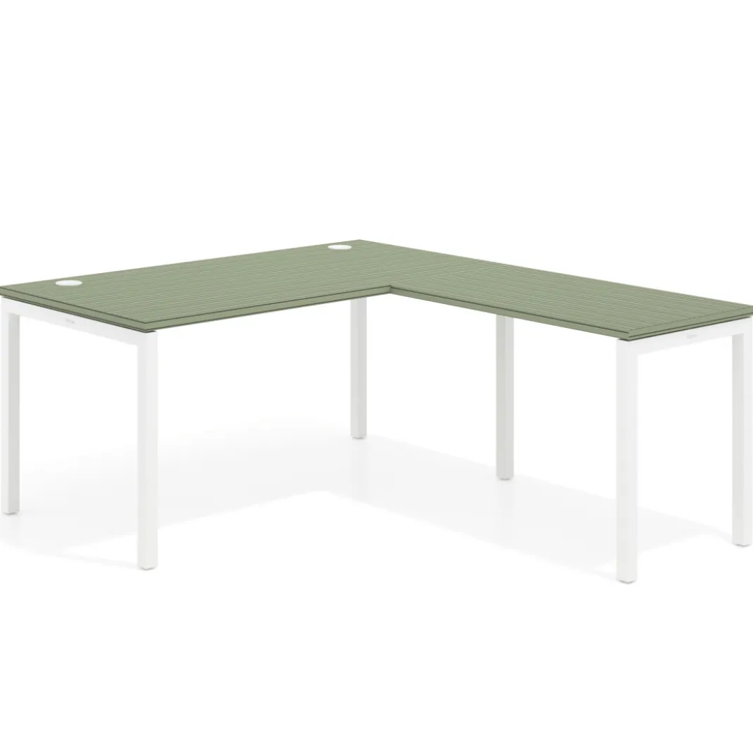 Mesa de oficina en L Kube fondo 80cm con ala, estructura blanca