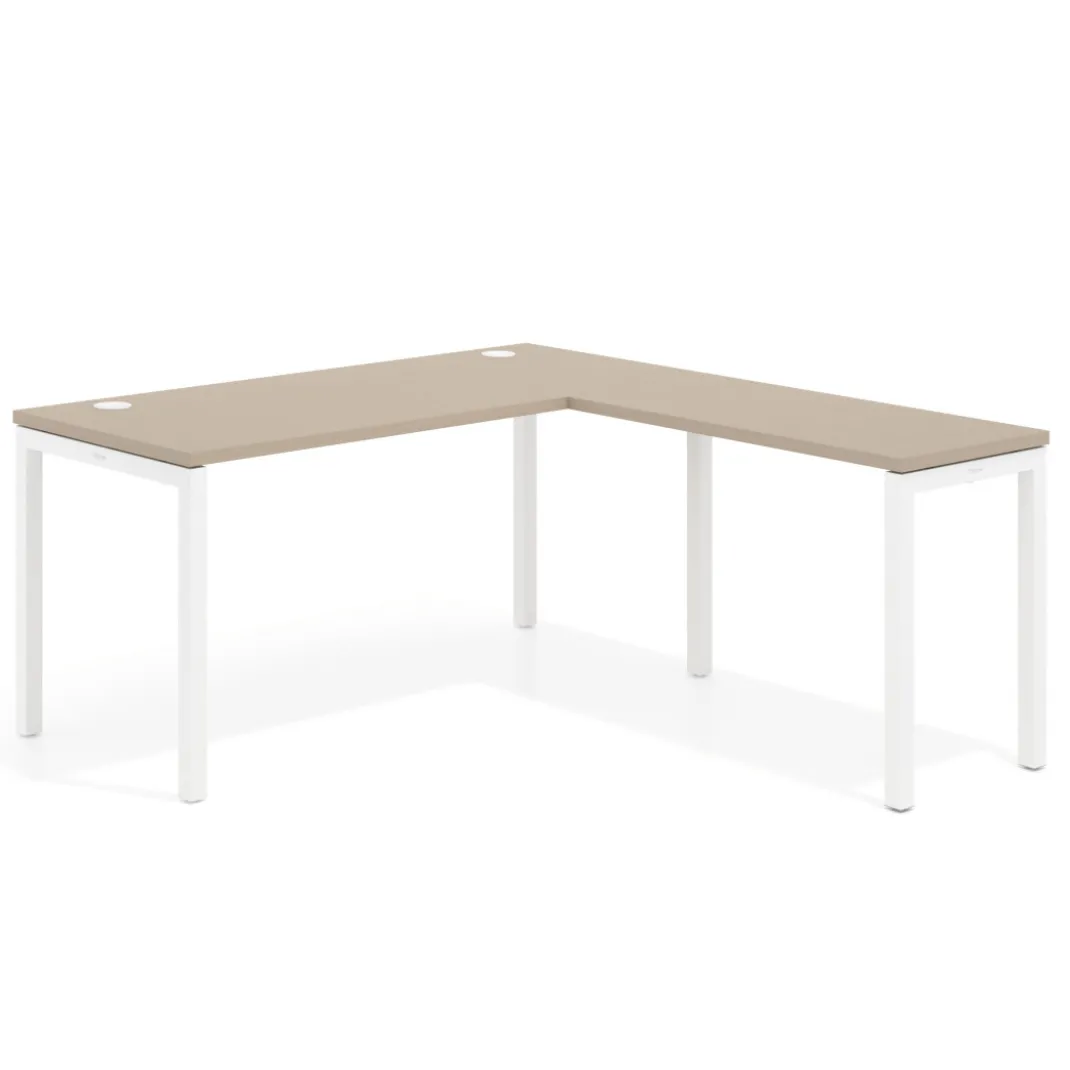 Mesa de oficina en L Kube fondo 68cm con ala estrecha, estructura blanco