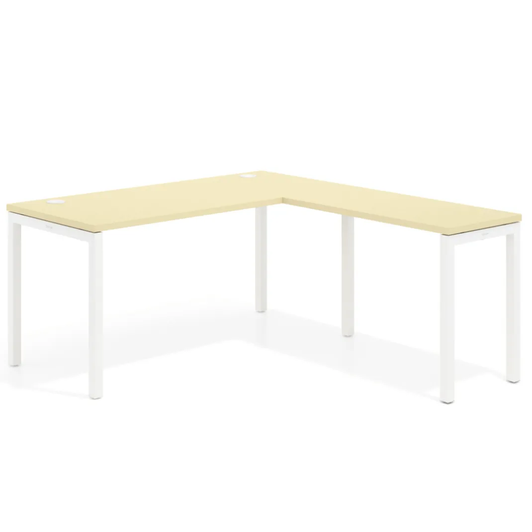 Mesa de oficina en L Kube fondo 68cm con ala estrecha, estructura blanco