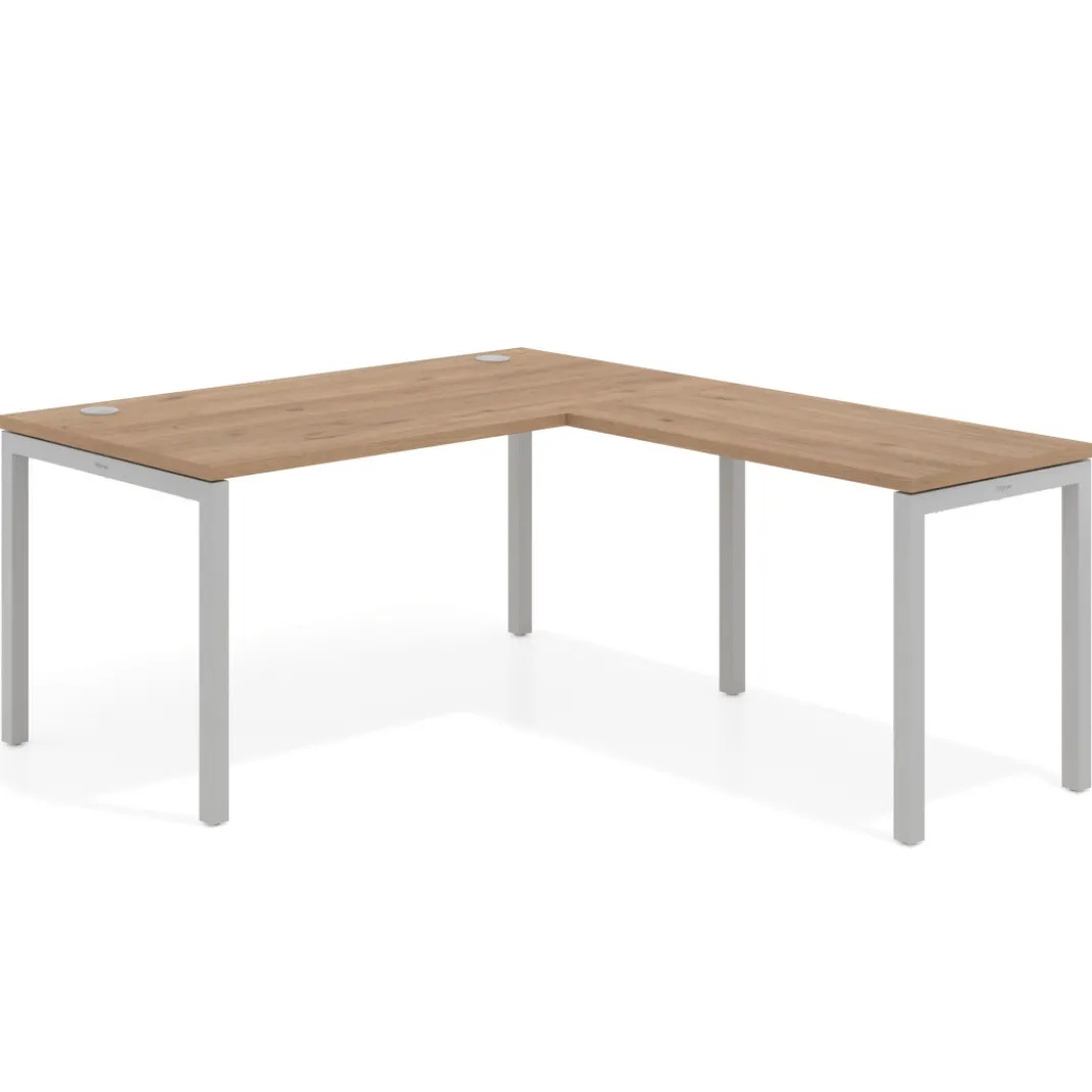 Mesa de oficina en L Kube fondo 80cm con ala, estructura aluminio