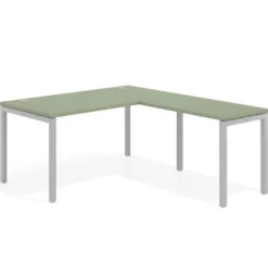 Mesa de oficina en L Kube fondo 80cm con ala, estructura aluminio