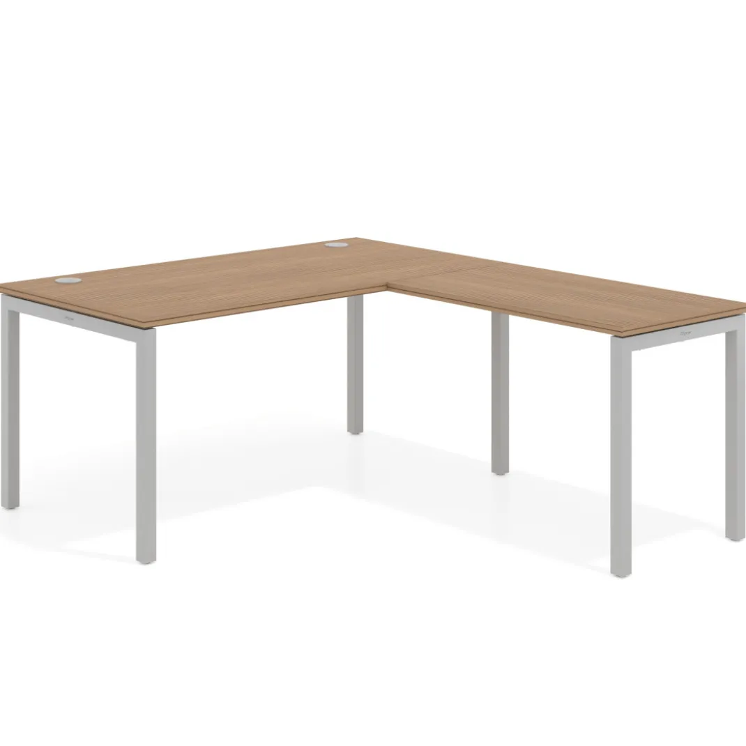 Mesa de oficina en L Kube fondo 80cm con ala, estructura aluminio