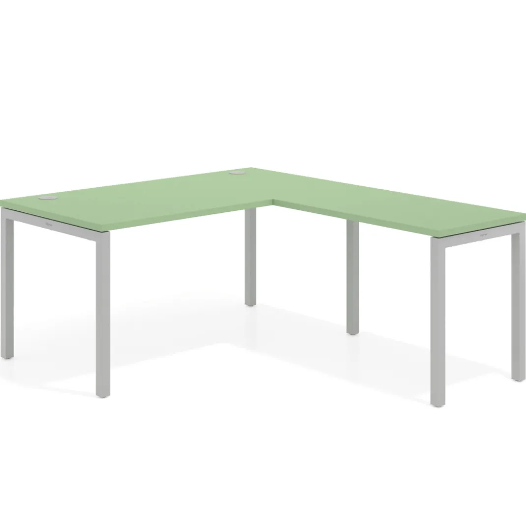 Mesa de oficina en L Kube fondo 80cm con ala, estructura aluminio