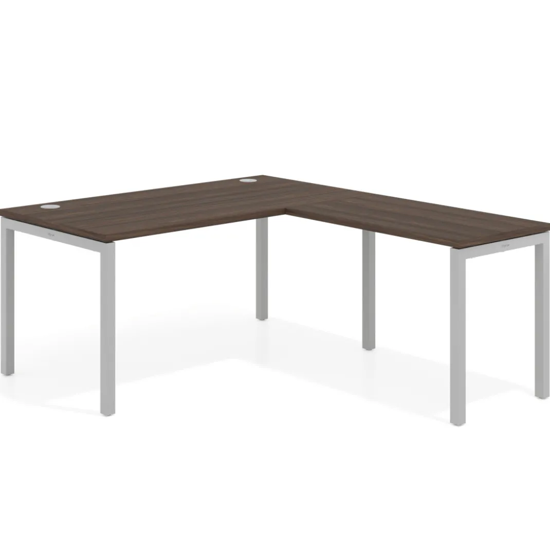 Mesa de oficina en L Kube fondo 80cm con ala, estructura aluminio