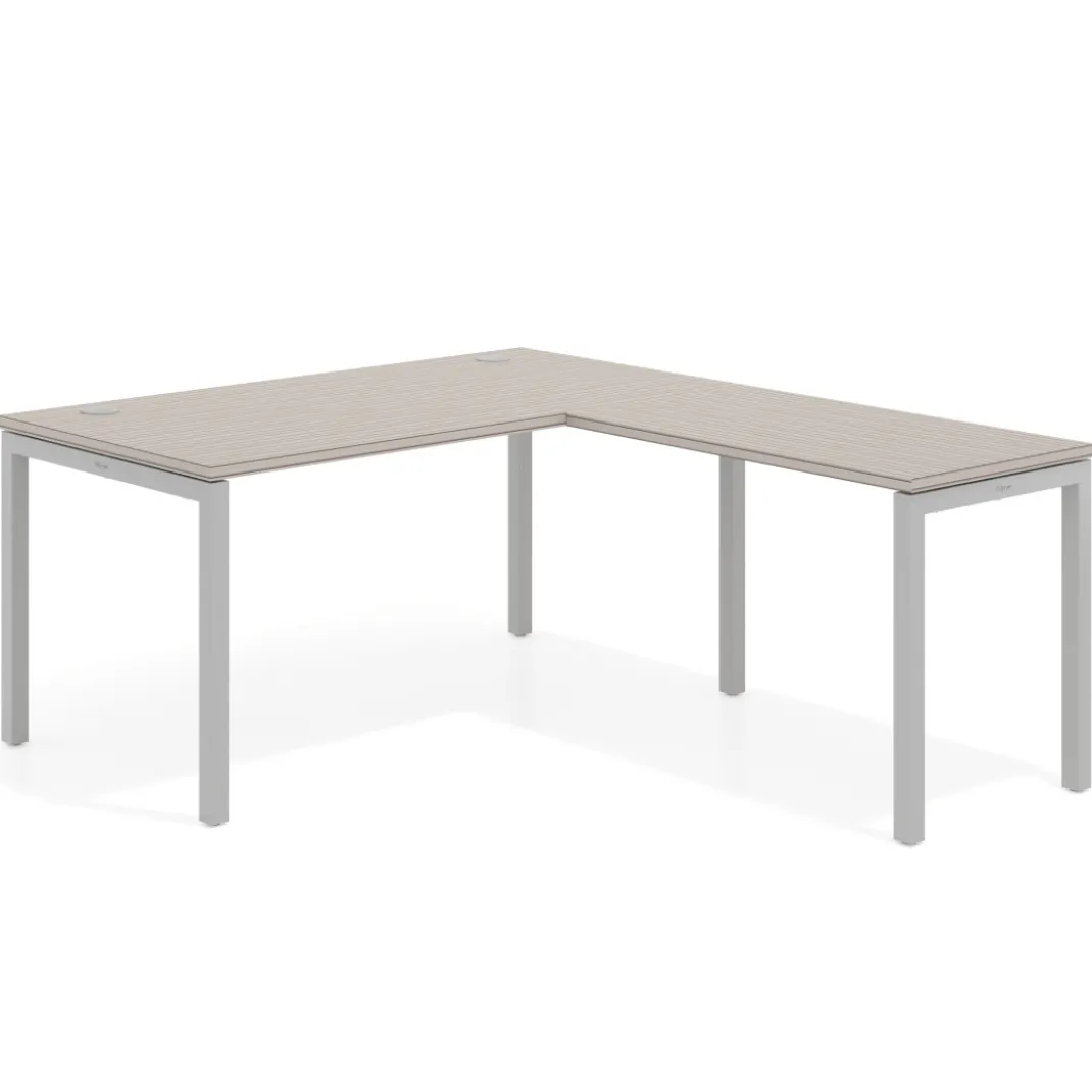 Mesa de oficina en L Kube fondo 80cm con ala, estructura aluminio