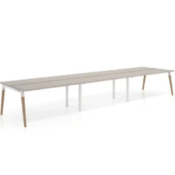 Mesa de oficina multipuesto Arki triple, fondo 126 cm, patas de madera