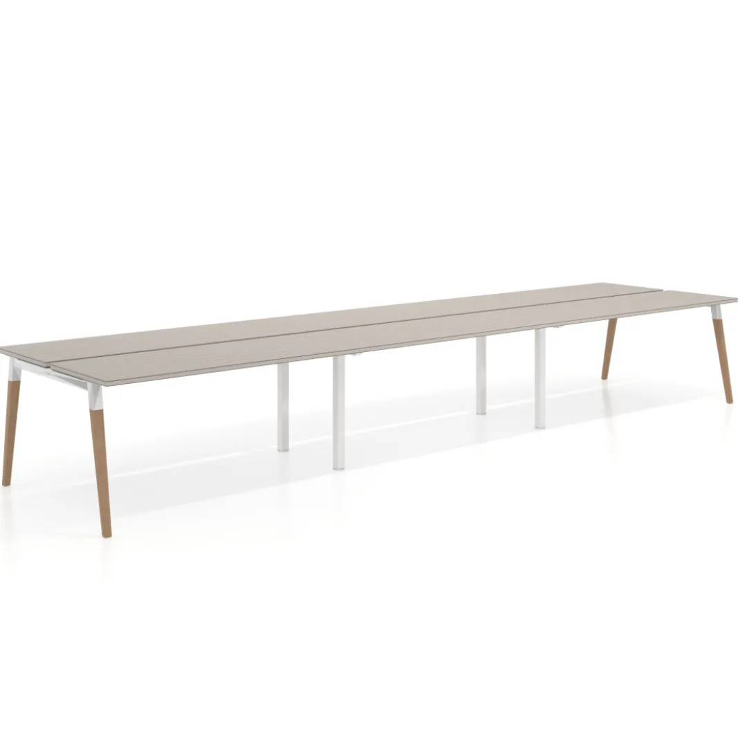 Mesa de oficina multipuesto Arki triple, fondo 126 cm, patas de madera