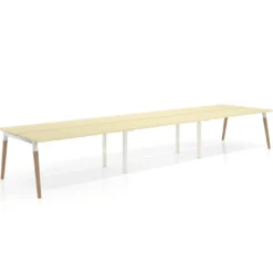 Mesa de oficina multipuesto Arki triple, fondo 126 cm, patas de madera