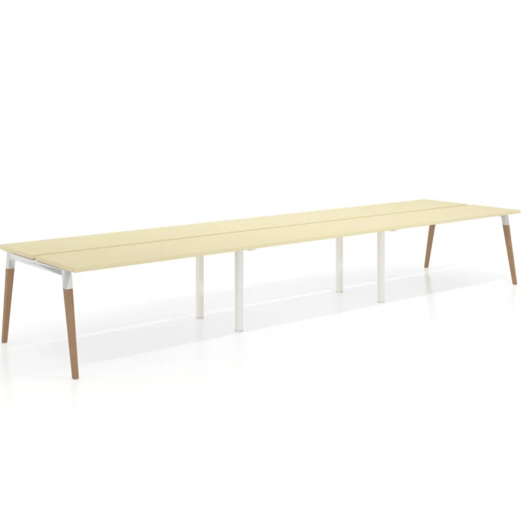 Mesa de oficina multipuesto Arki triple, fondo 126 cm, patas de madera