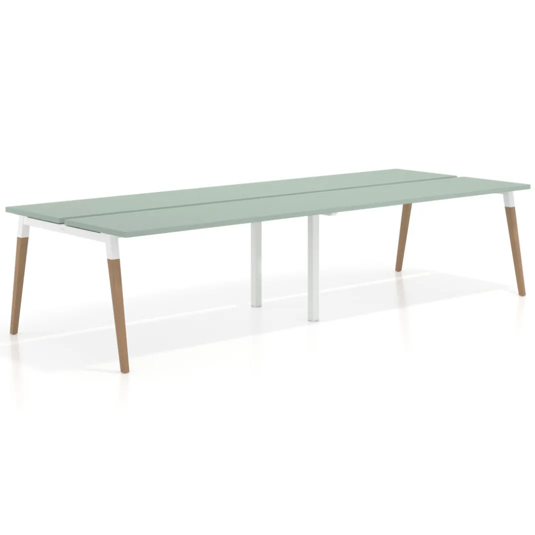 Mesa de oficina multipuesto Arki doble, fondo 126 cm, patas de madera