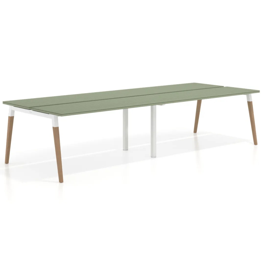 Mesa de oficina multipuesto Arki doble, fondo 126 cm, patas de madera