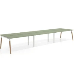 Mesa de oficina multipuesto Arki triple, fondo 126 cm, patas de madera