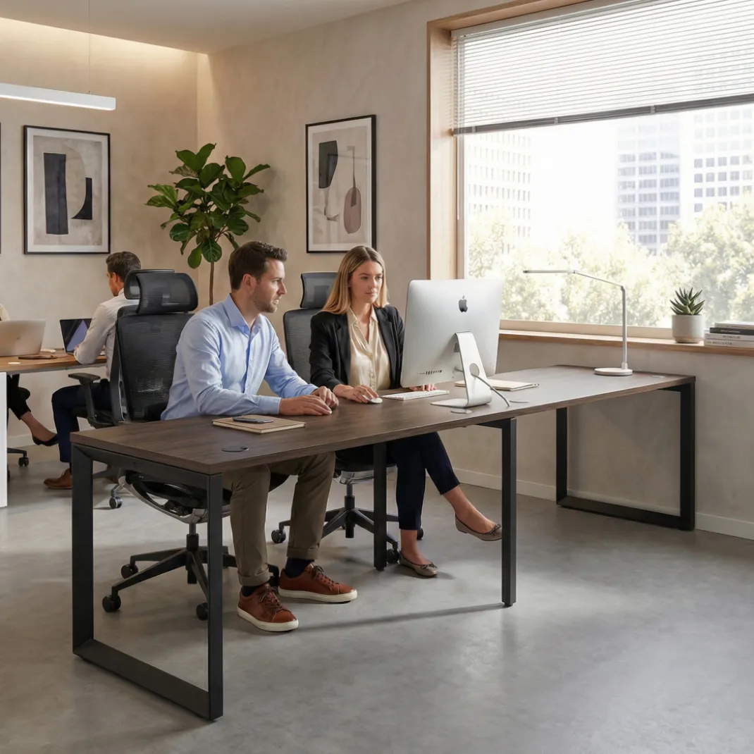 Mesa de oficina progresiva Delta doble, fondo 80cm, estructura negra