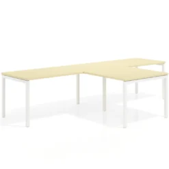 Mesa de oficina progresiva doble con ala extensión Kube, estructura blanca