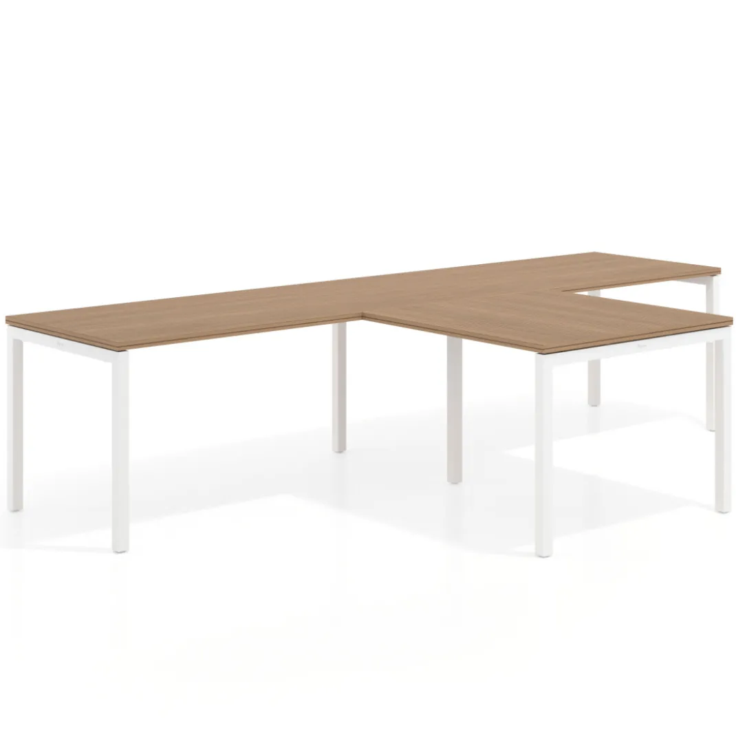 Mesa de oficina progresiva doble con ala extensión Kube, estructura blanca