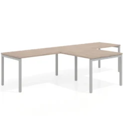 Mesa de oficina progresiva doble con ala extensión Kube, estructura blanca