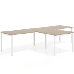 Mesa de oficina progresiva doble con ala extensión Kube, estructura blanca