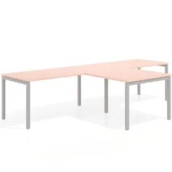 Mesa de oficina progresiva doble con ala extensión Kube, estructura aluminio