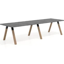 Mesa de oficina progresiva UvePro doble, fondo 100cm, estructura negra, patas de madera