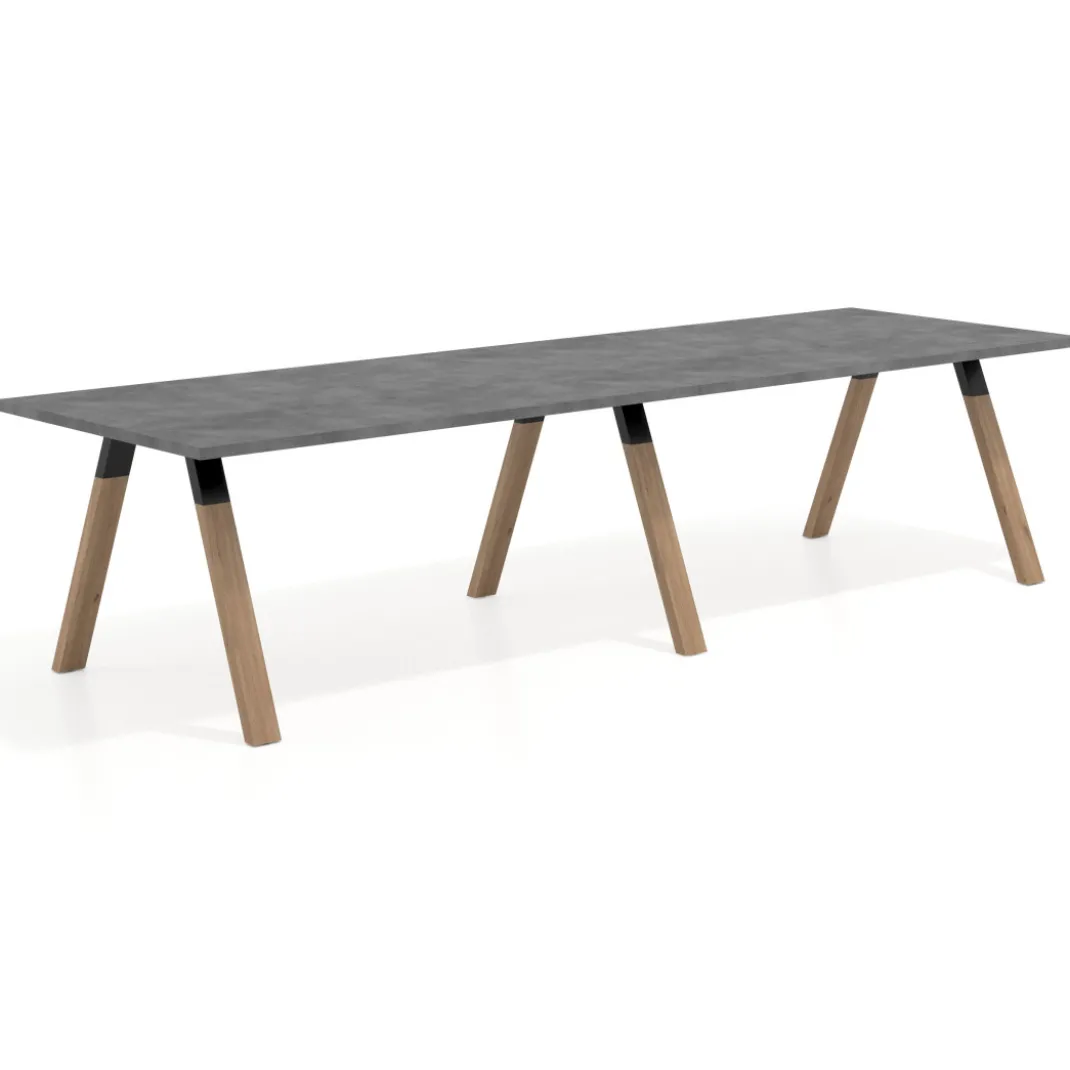 Mesa de oficina progresiva UvePro doble, fondo 100cm, estructura negra, patas de madera