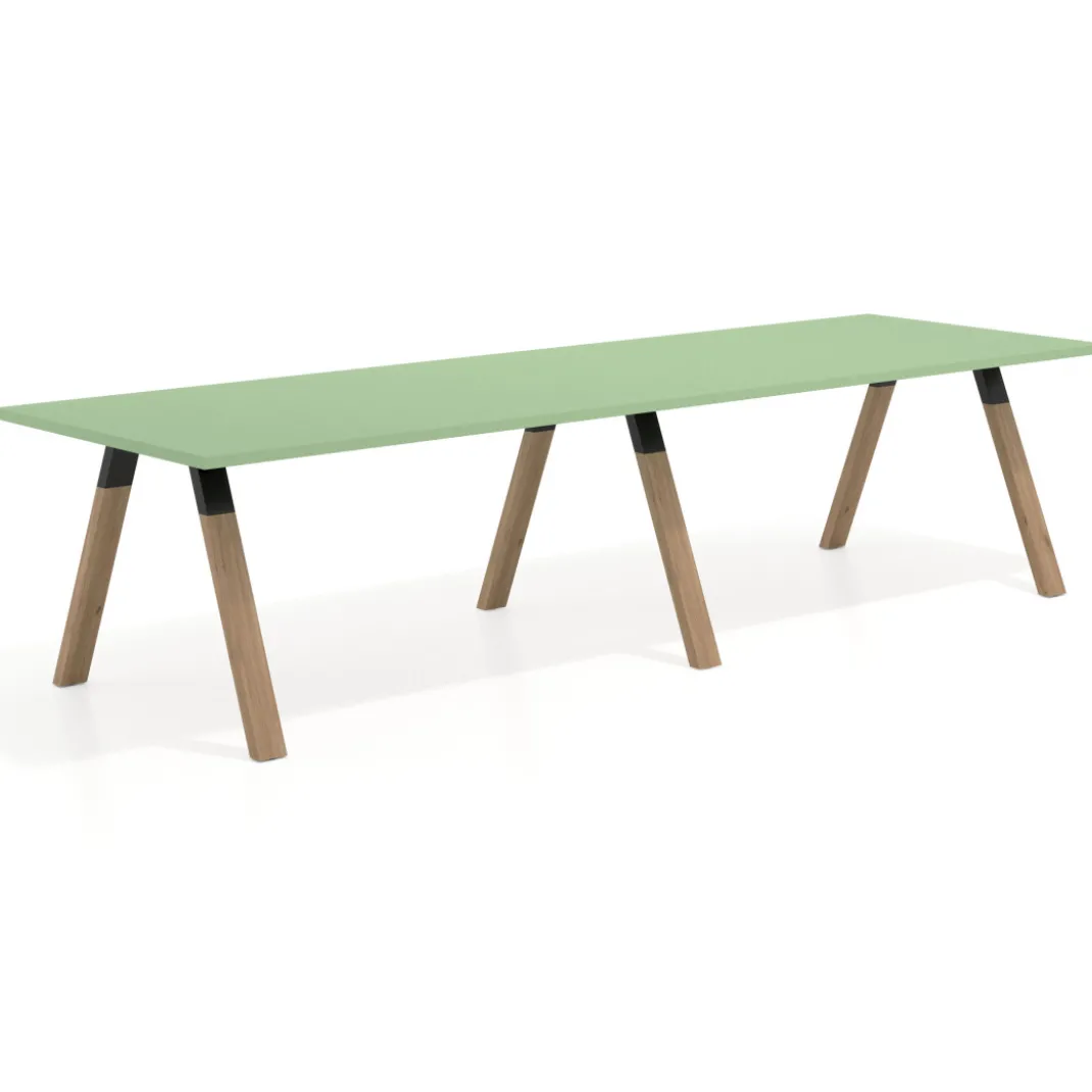 Mesa de oficina progresiva UvePro doble, fondo 100cm, estructura negra, patas de madera