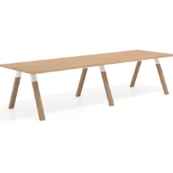 Mesa de oficina progresiva UvePro doble, fondo 100cm, estructura blanca, patas de madera